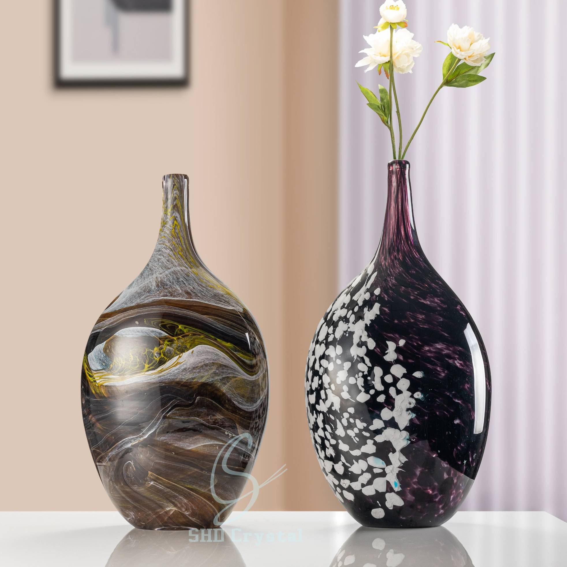 D230*T150*H440 mm Purple and White Yin and Yang Crystal Appreciation Vase