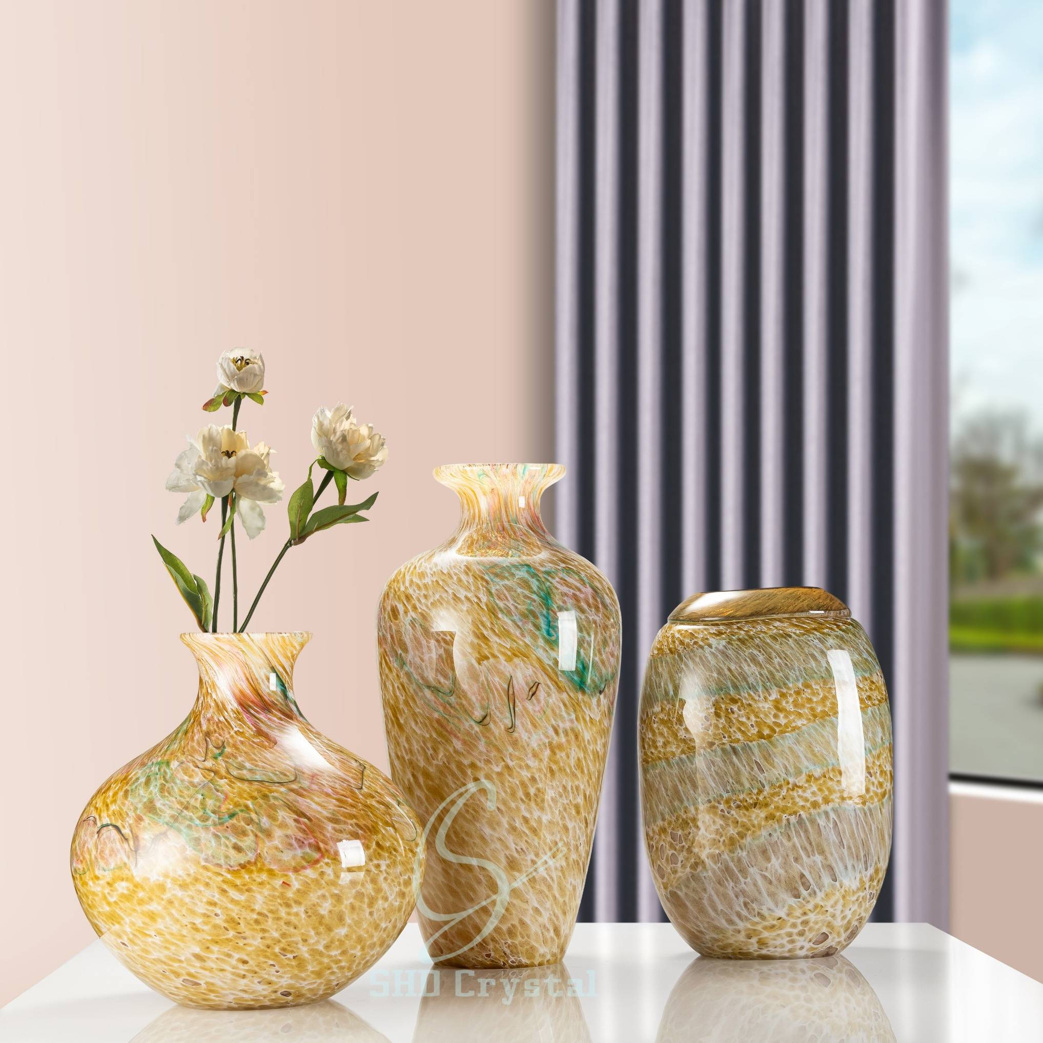 D220*H410 mm Yellow and White Flower Dot Crystal Vase Sets