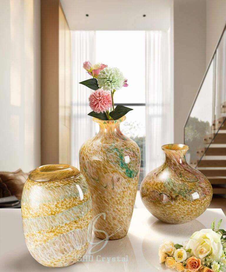 D220*H410 mm Yellow and White Flower Dot Crystal Vase Sets