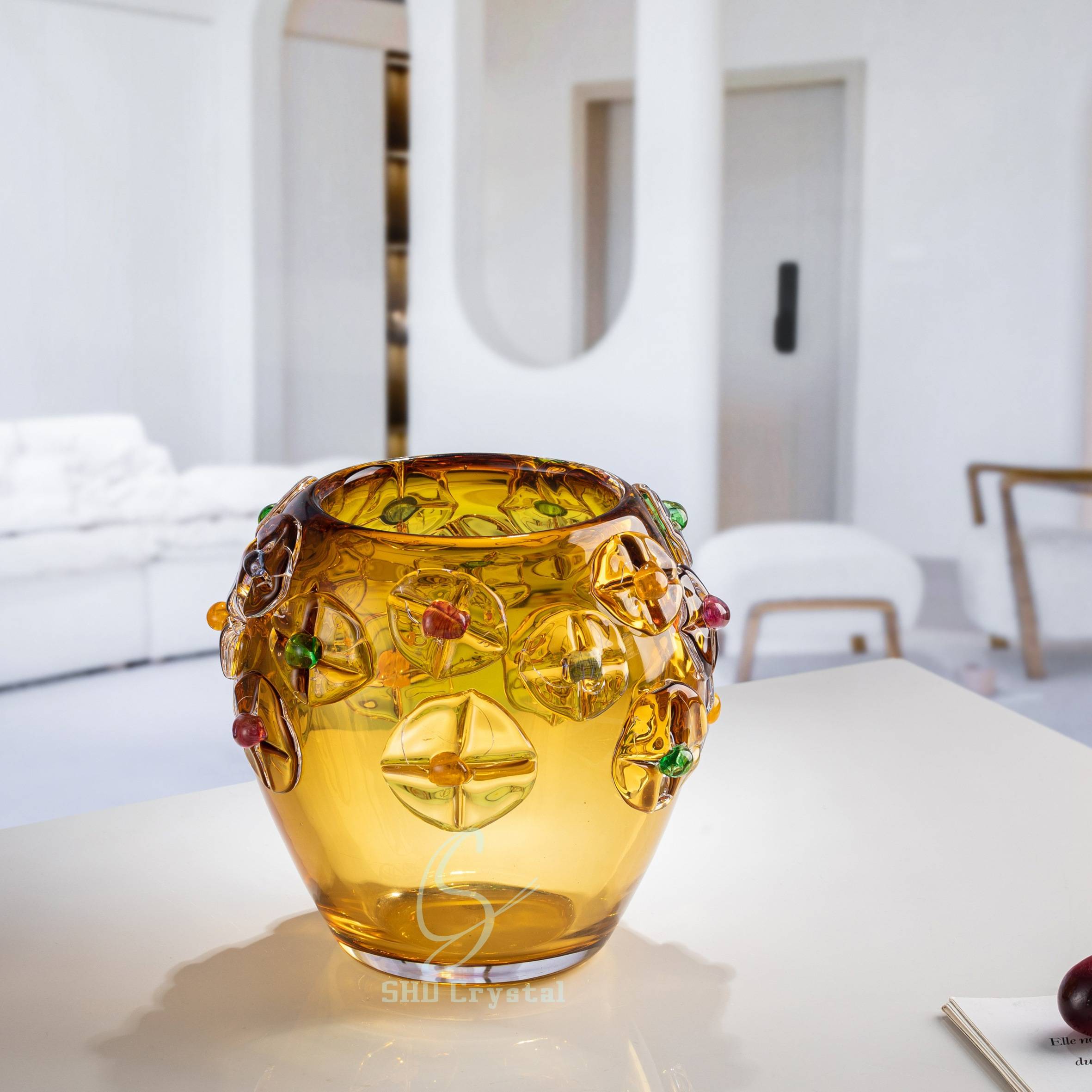 D200*H181 mm Colorful Fragment Amber Vase