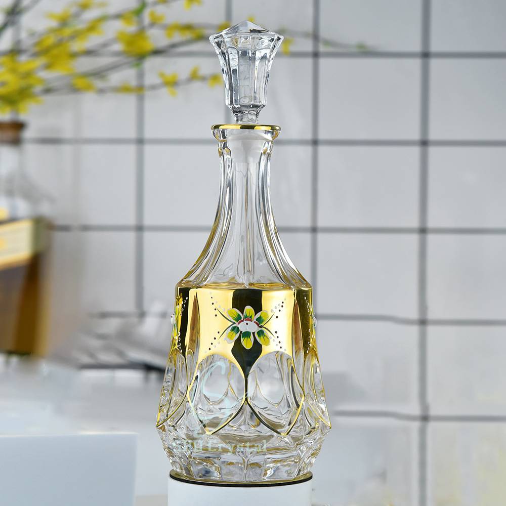 H244*W55*V800mL Enamel Flower Gold Ribbon Whiskey Decanter Sets