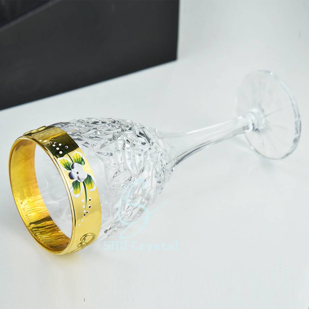 H310*W120*V800 mL Real Gold Enamel Flower Lead-Free Crystal Decanter Set with High-Foot Wine Glass