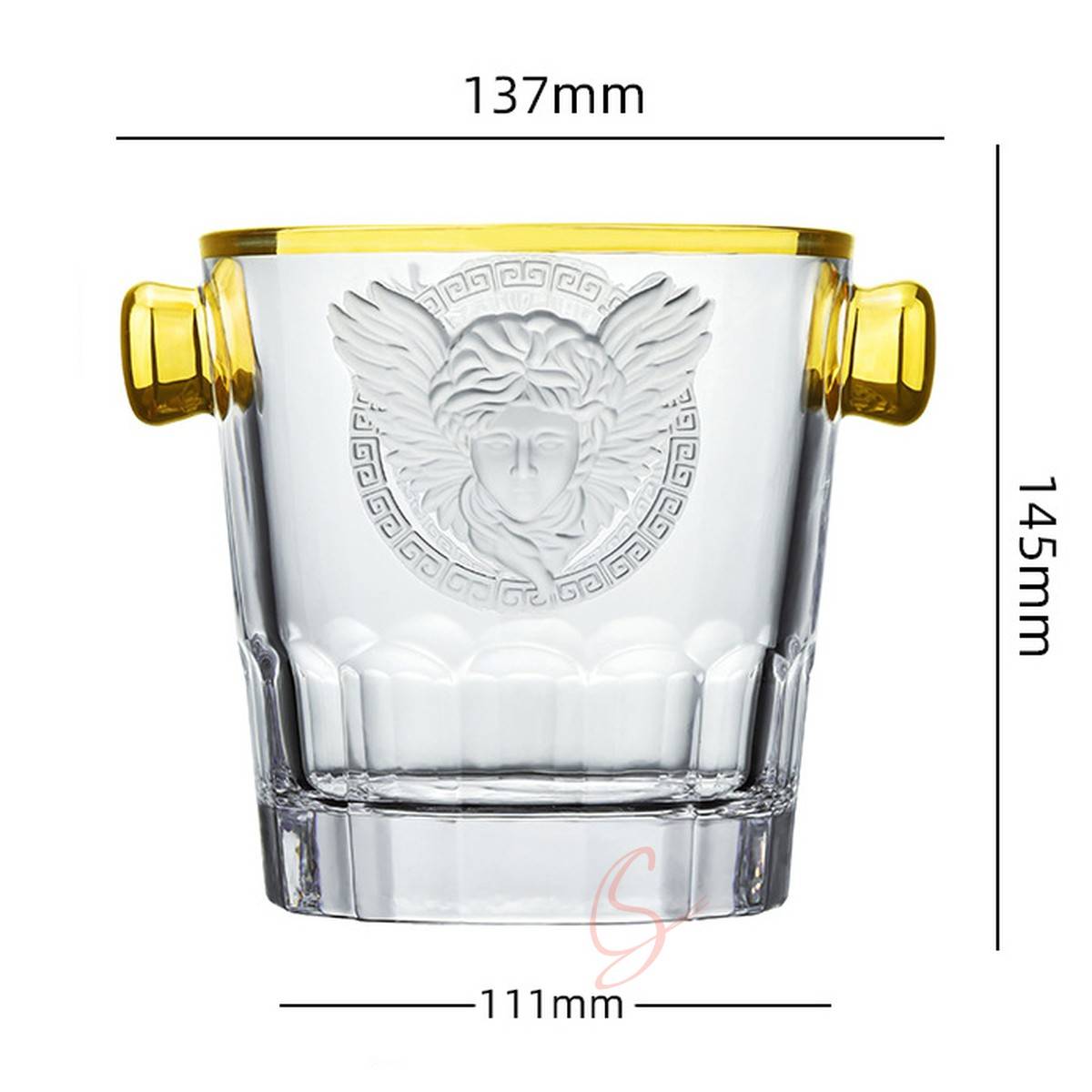 Medusa Relief Crystal Ice Bucket with Gold Rim