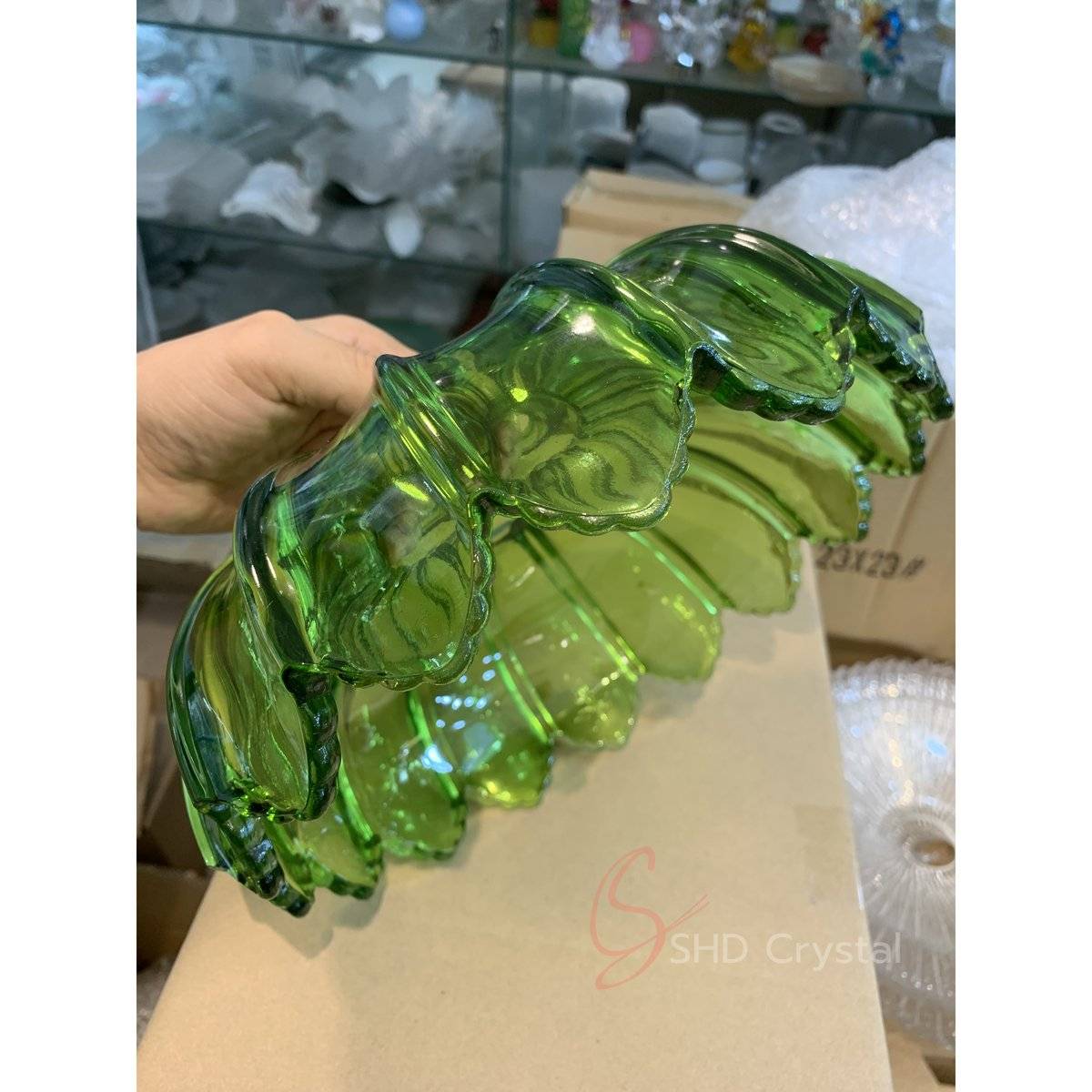 Emerald Green Hand-Blown Floral Crystal Lampshade