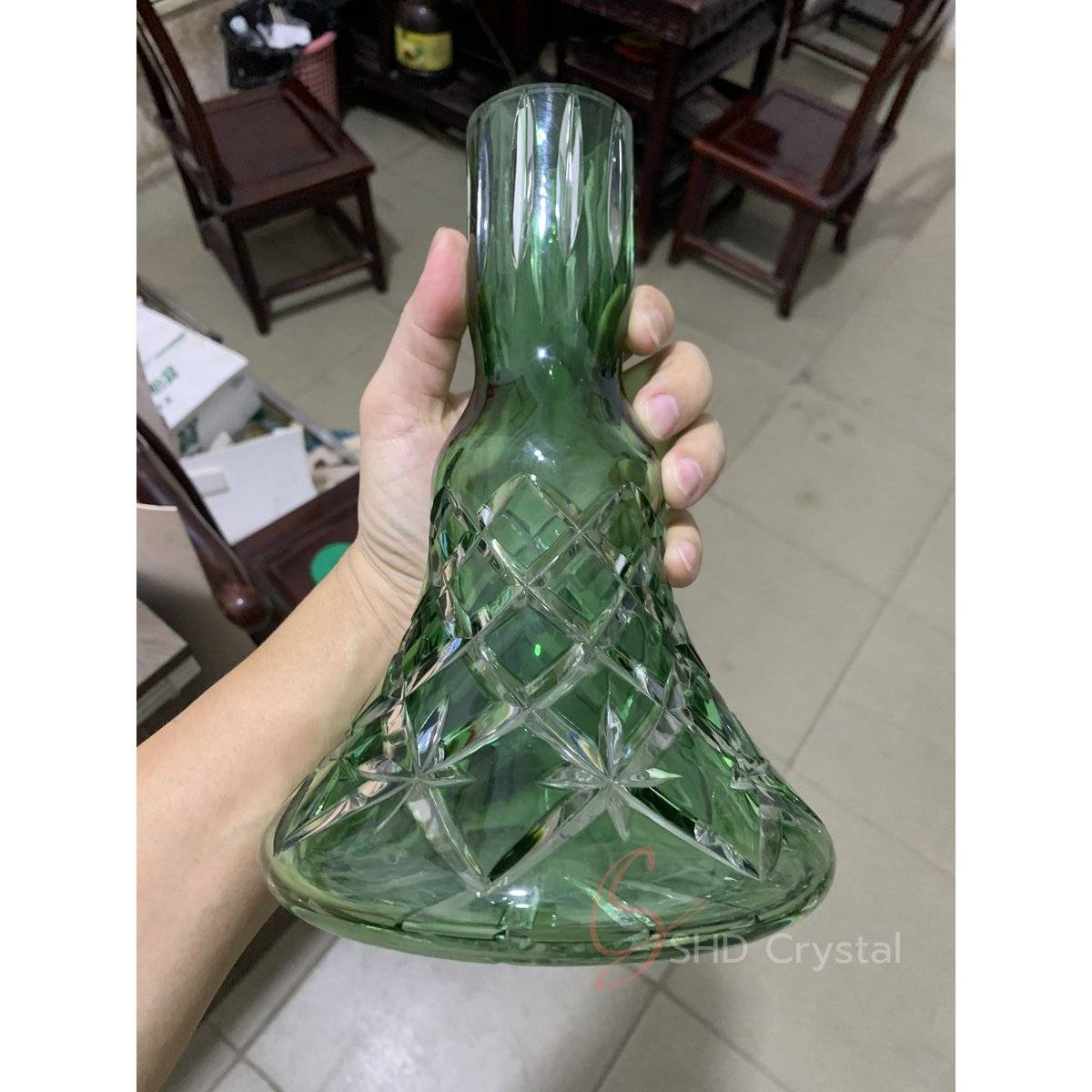 Green Hand-Carved Hookah Base