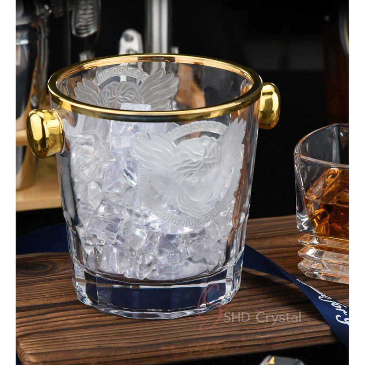 Medusa Relief Crystal Ice Bucket with Gold Rim