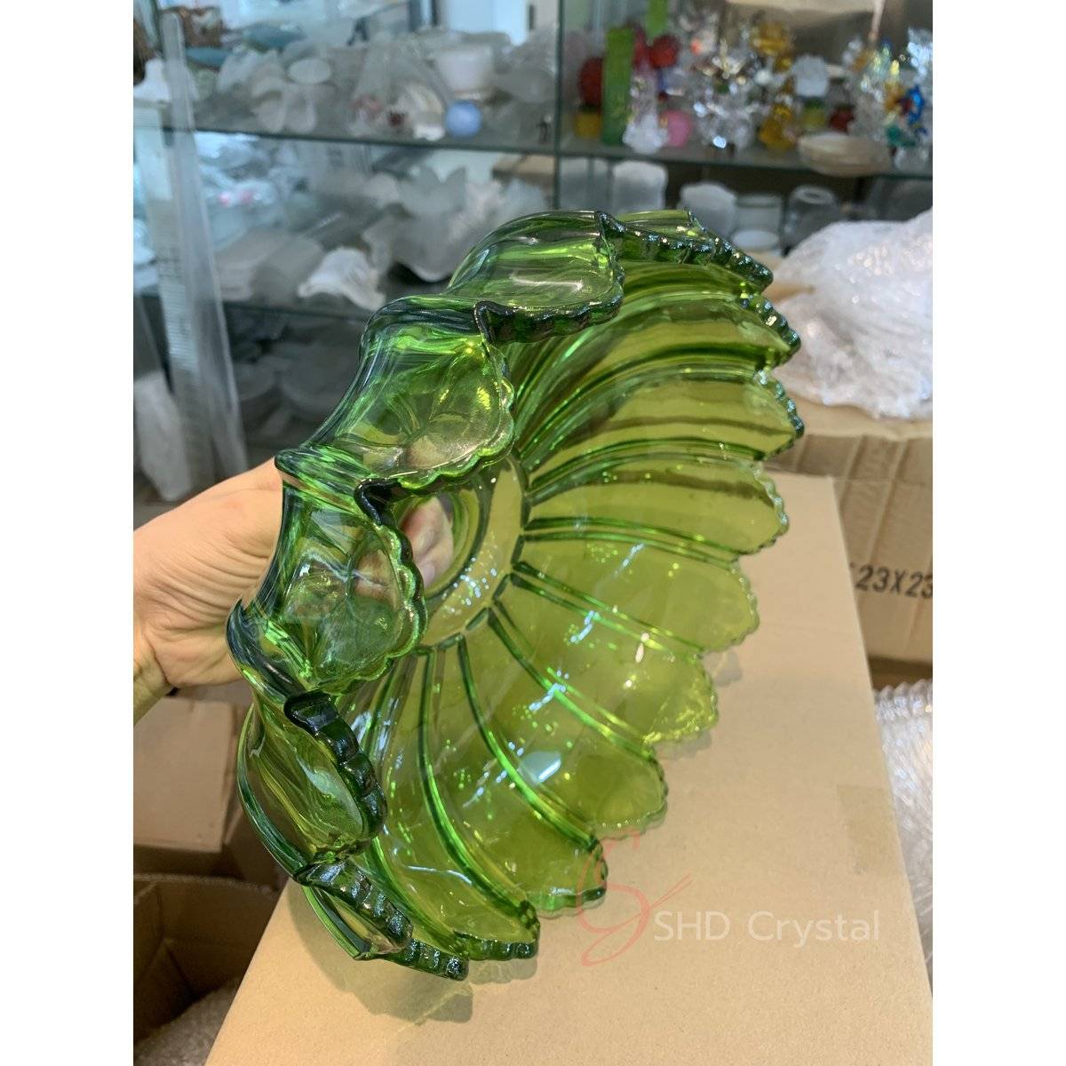 Emerald Green Hand-Blown Floral Crystal Lampshade