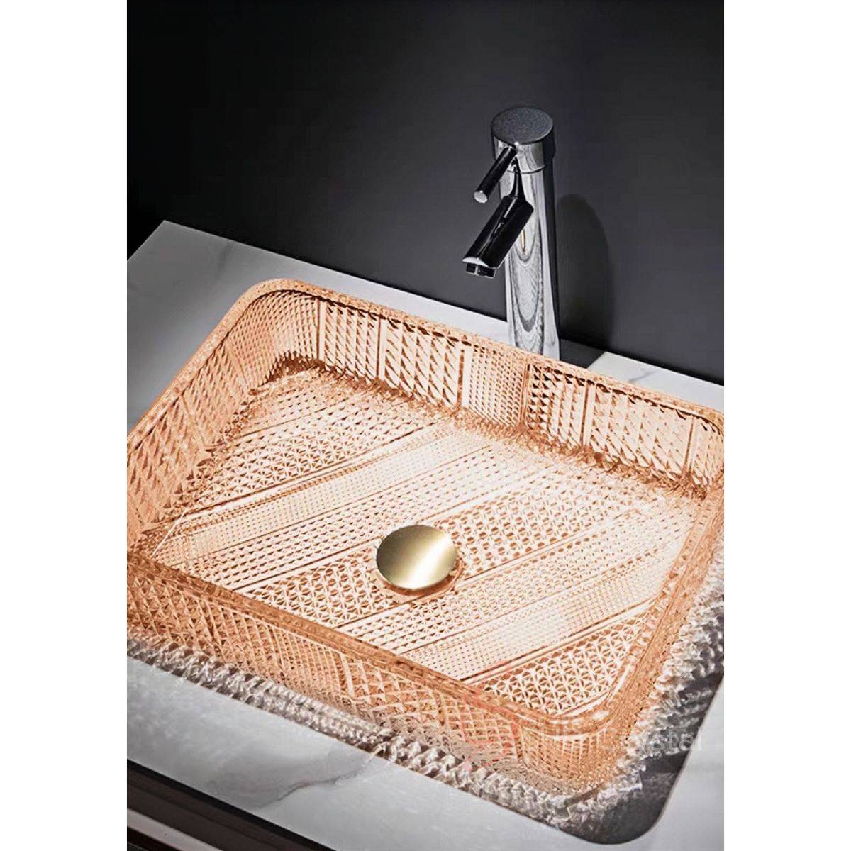 Modern European-Style Square Diamond Crystal Glass Washbasin-Orange