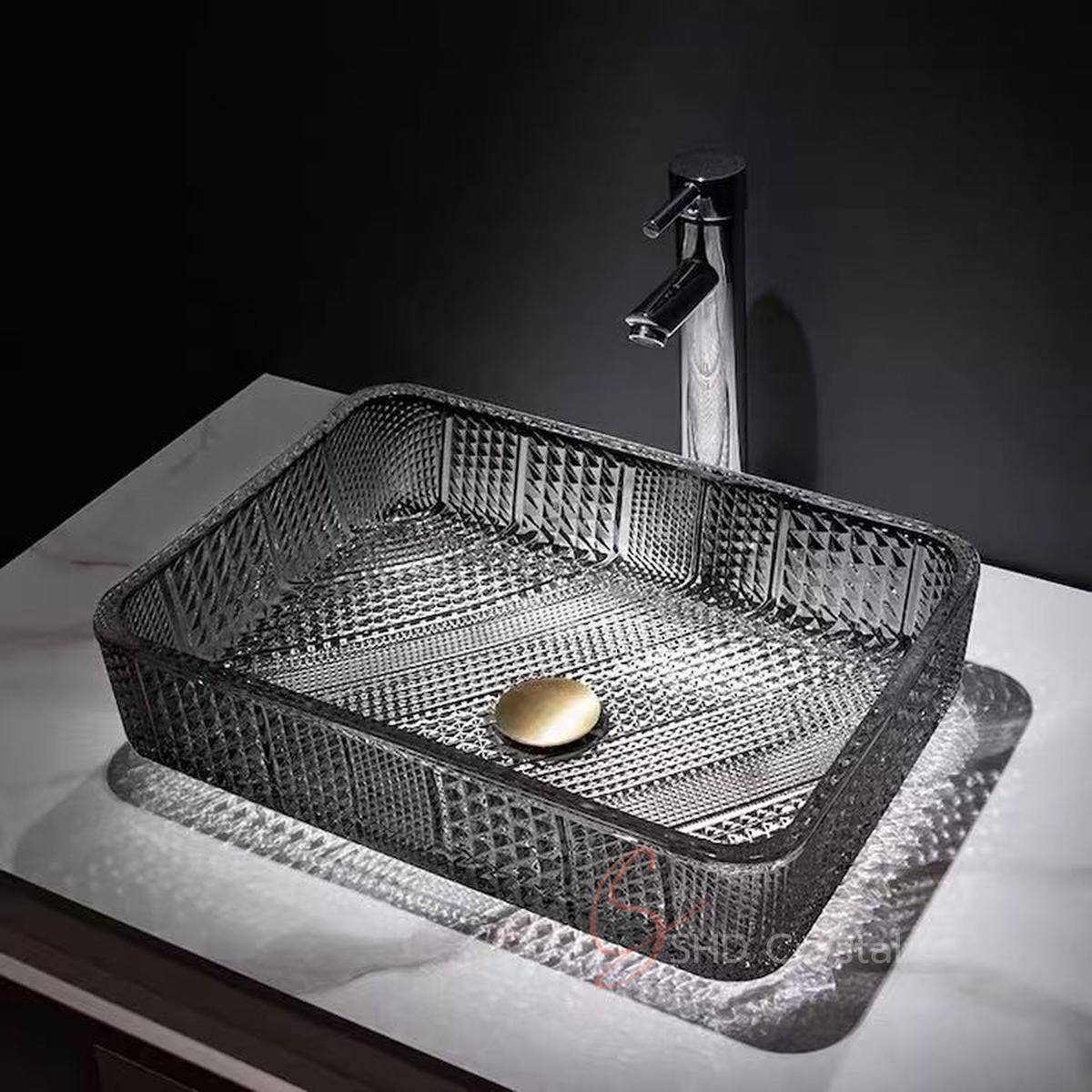 Modern European-Style Square Diamond Crystal Glass Washbasin