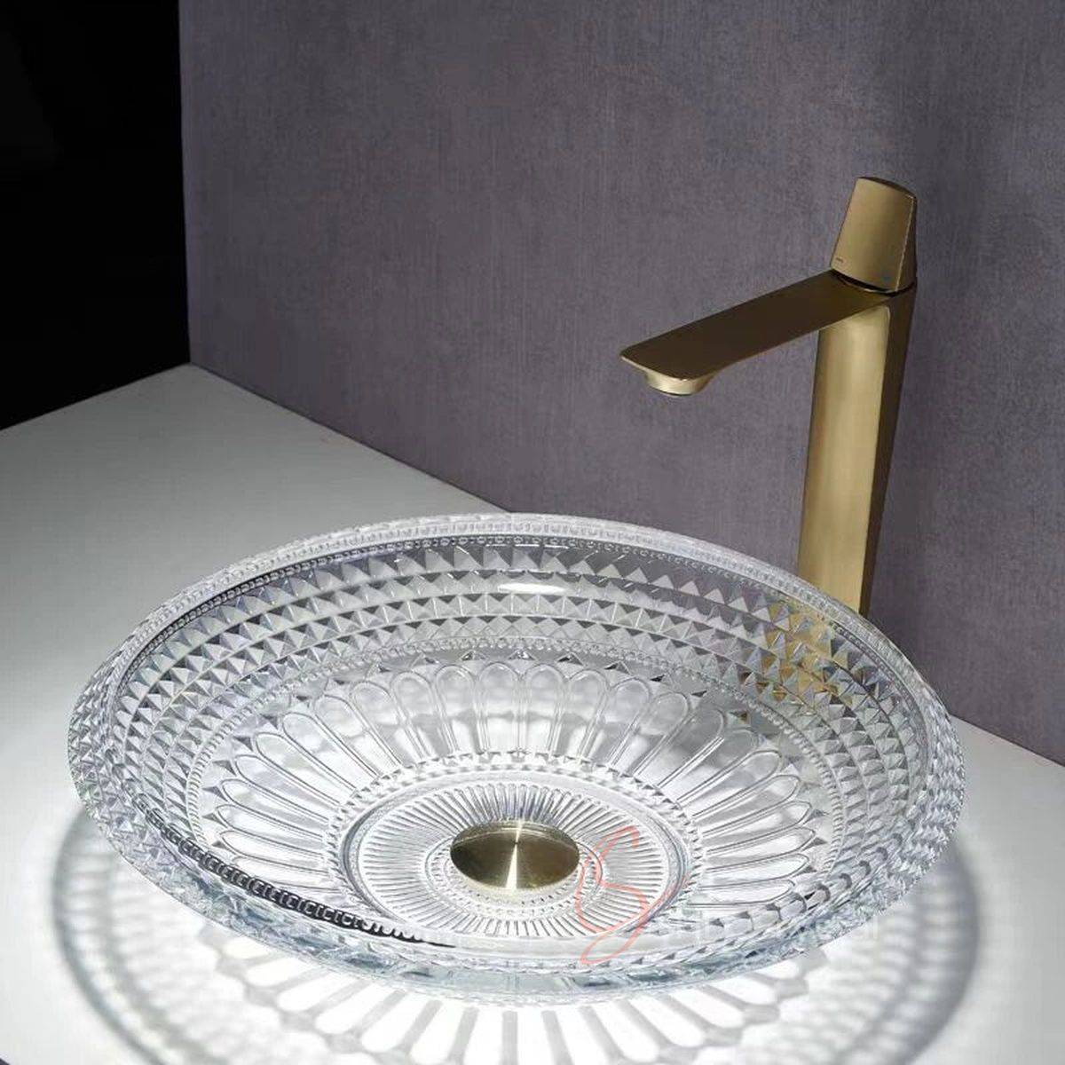 Modern European Wide-Mouth Funnel Diamond Crystal Glass Washbasin