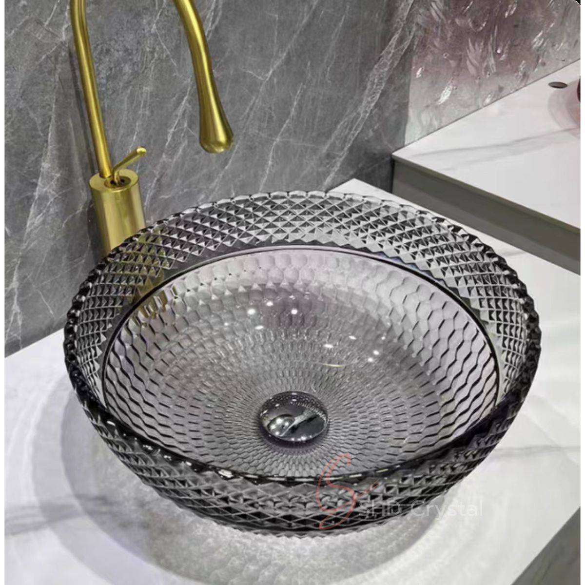 Modern European Hemispherical Diamond Crystal Glass Washbasin-Black
