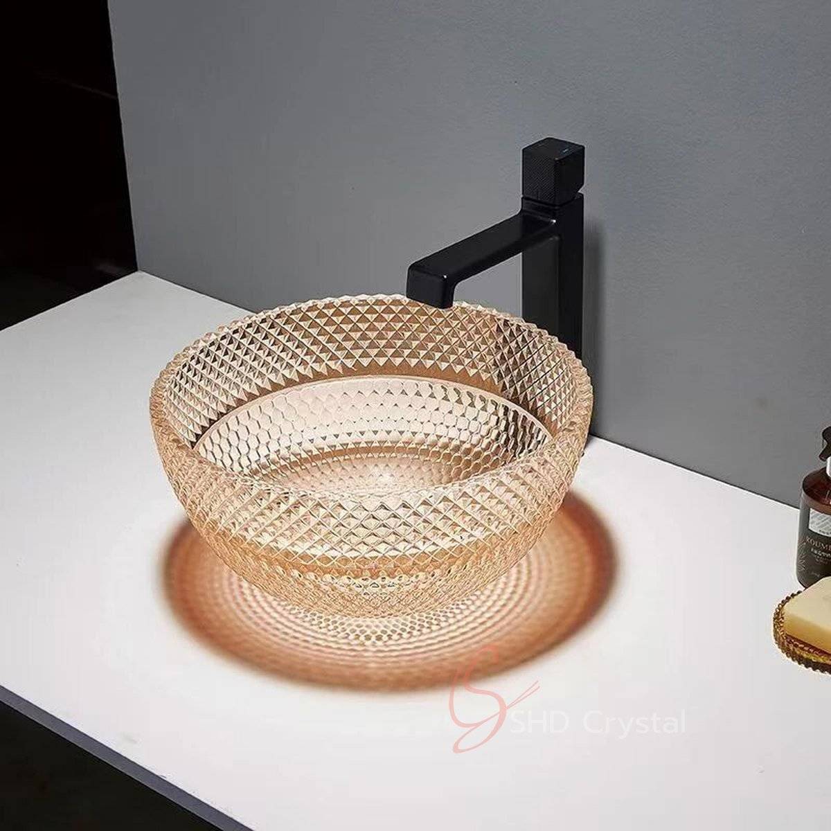 Modern European Hemispherical Diamond Crystal Glass Washbasin-Orange