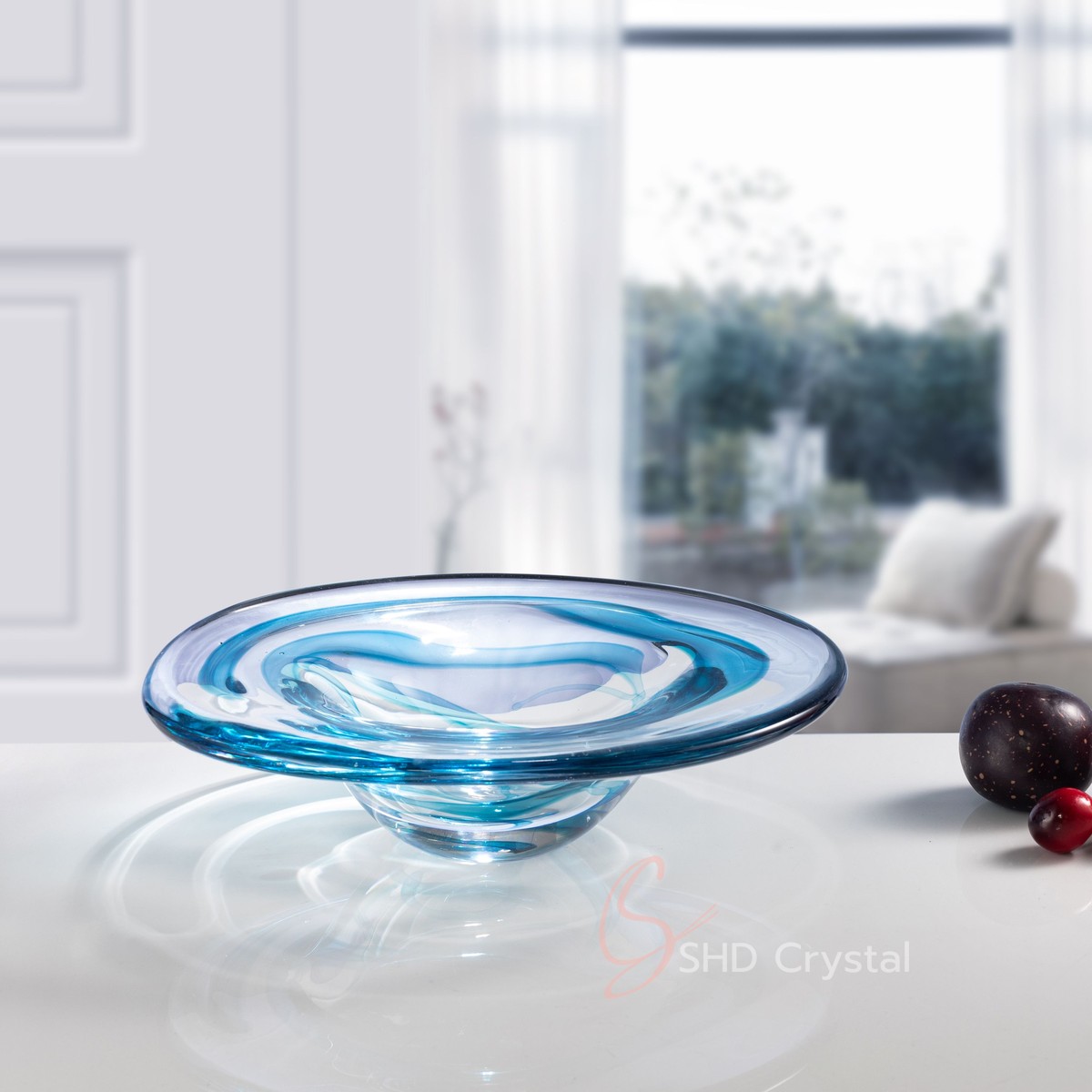 Clear Crystal Blue Ribbon Serving Plate
