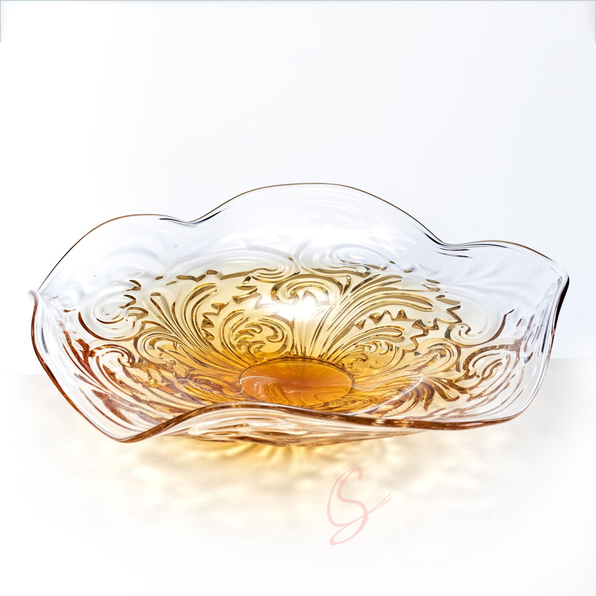 Clear Crystal Amber Swirl Fruit Plate