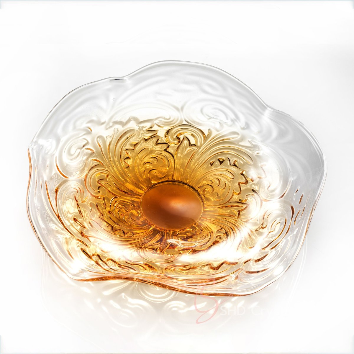 Clear Crystal Amber Swirl Fruit Plate