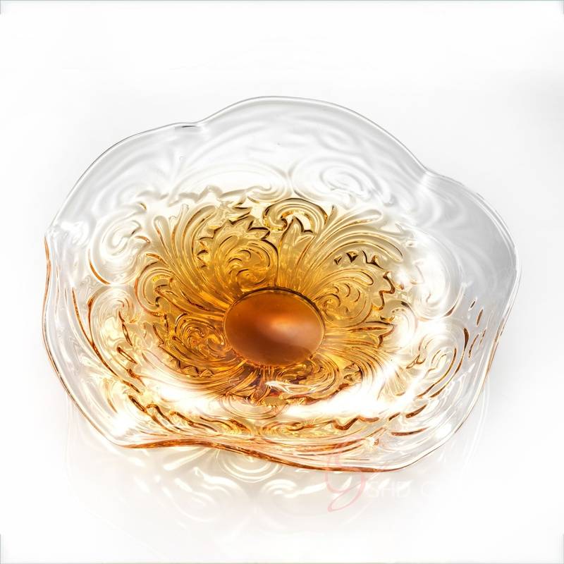 Clear Crystal Amber Swirl Fruit Plate
