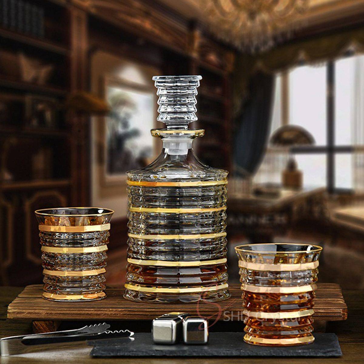 Retro Gold-Rimmed Whiskey Barware Set