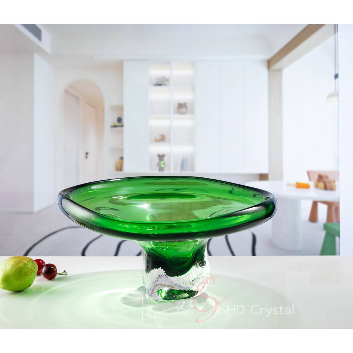 Emerald Green Crystal Footed Fruit Plate
