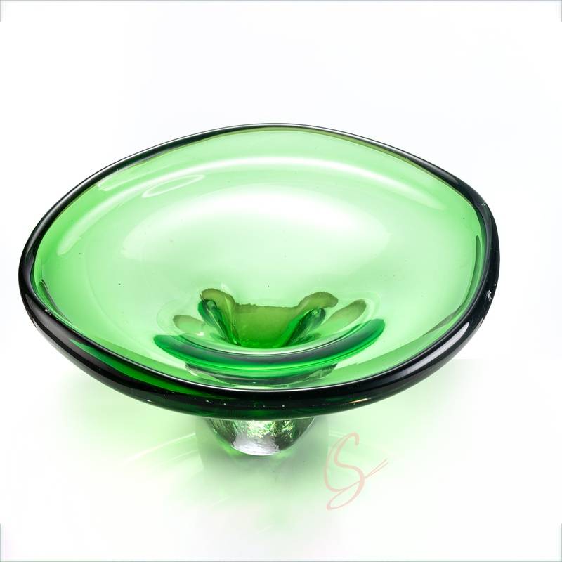Emerald Green Crystal Footed Fruit Plate