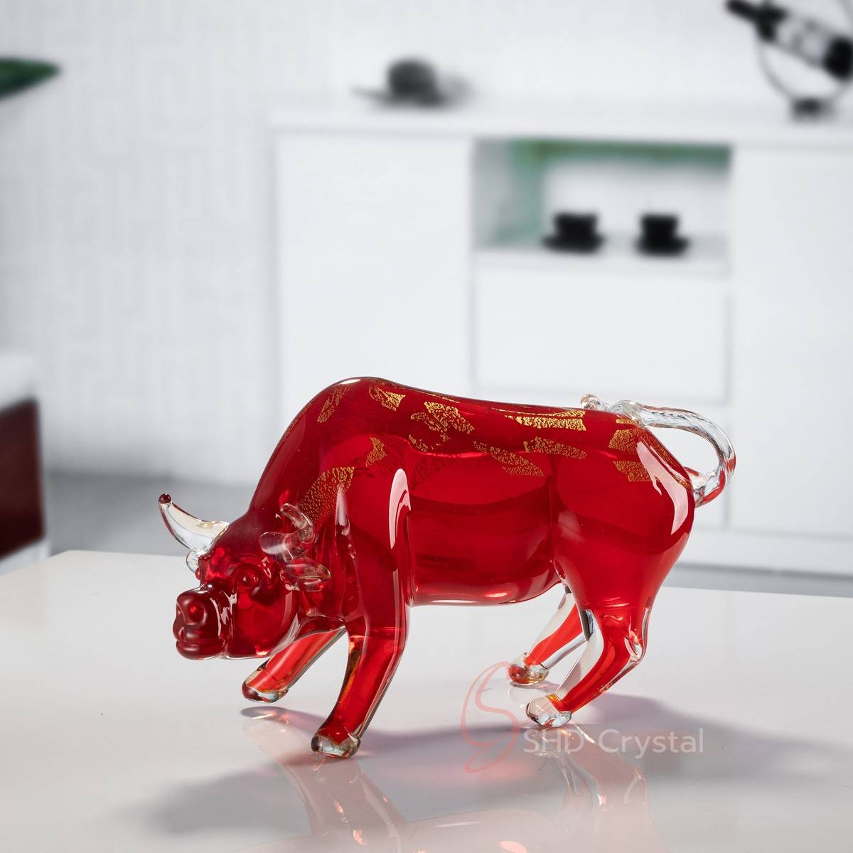 Gold Leaf Bullfighting Shaped Glass Sculpture