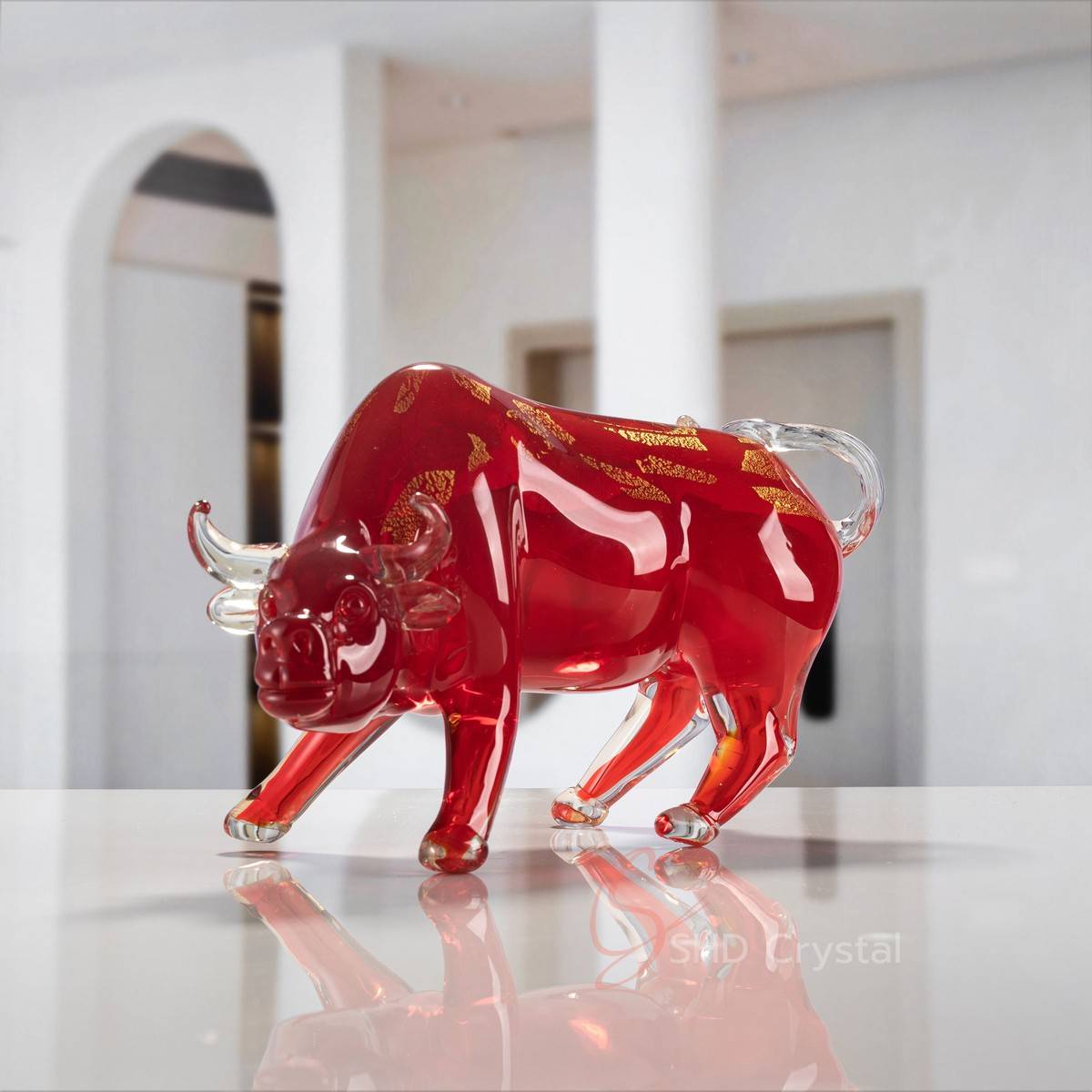 Gold Leaf Bullfighting Shaped Glass Sculpture