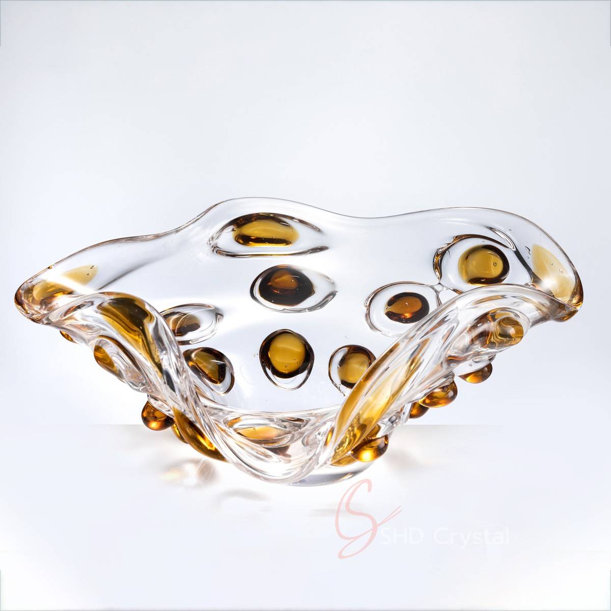 Clear Amber Dot Crystal Fruit Bowl