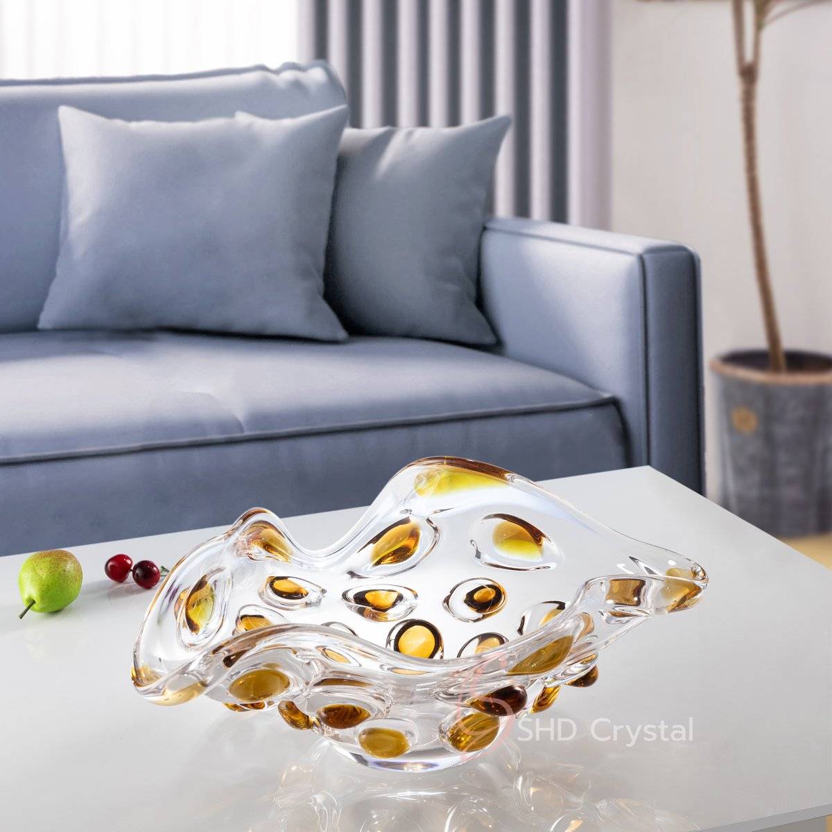 Clear Amber Dot Crystal Fruit Bowl