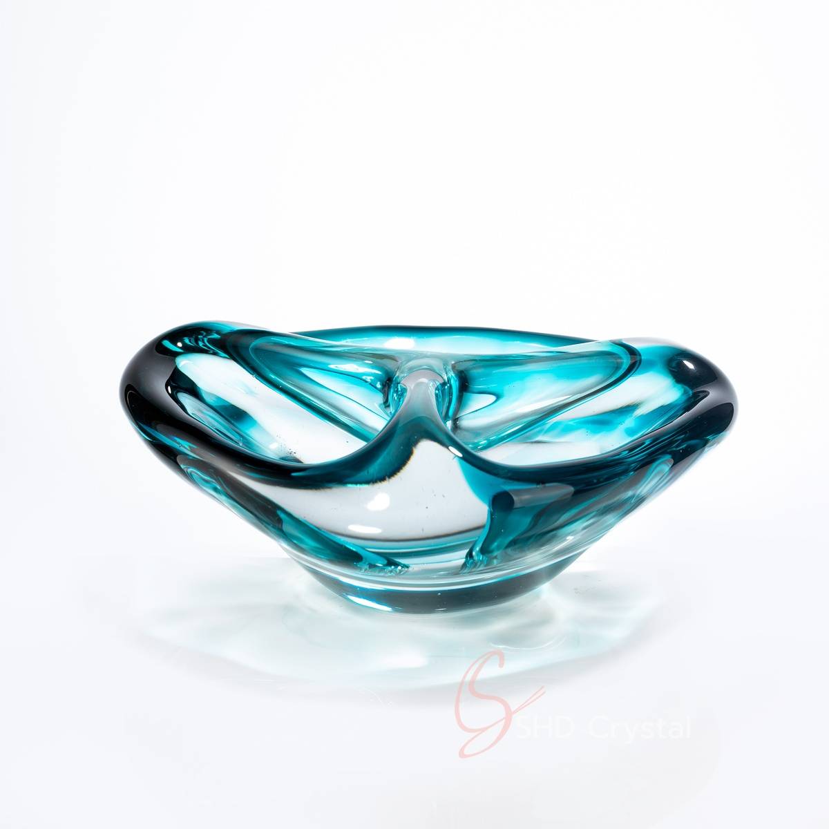 Teal Blue Sectioned Crystal Snack Dish