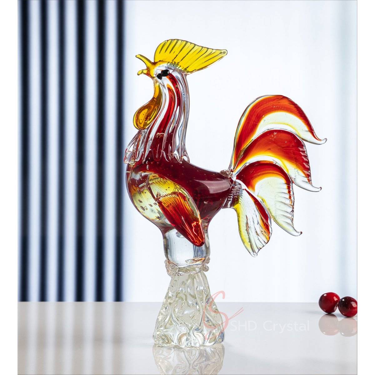 Rooster Announcing Dawn Crystal Ornament