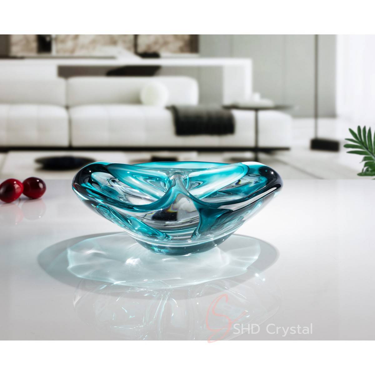 Teal Blue Sectioned Crystal Snack Dish