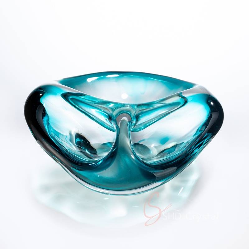 Teal Blue Sectioned Crystal Snack Dish