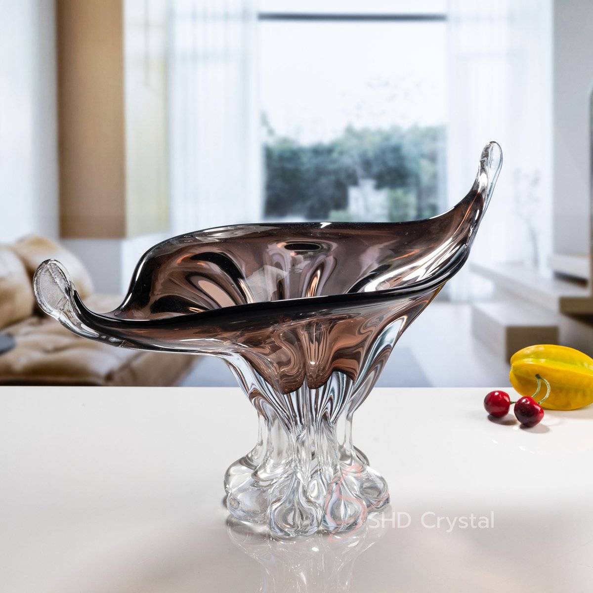 Smoke Amber Crystal Centerpiece Cup Bowl