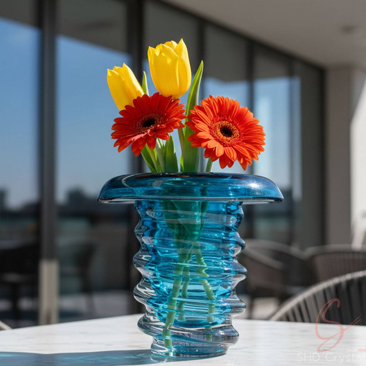 Blue Ripple Vortex Crystal Vase