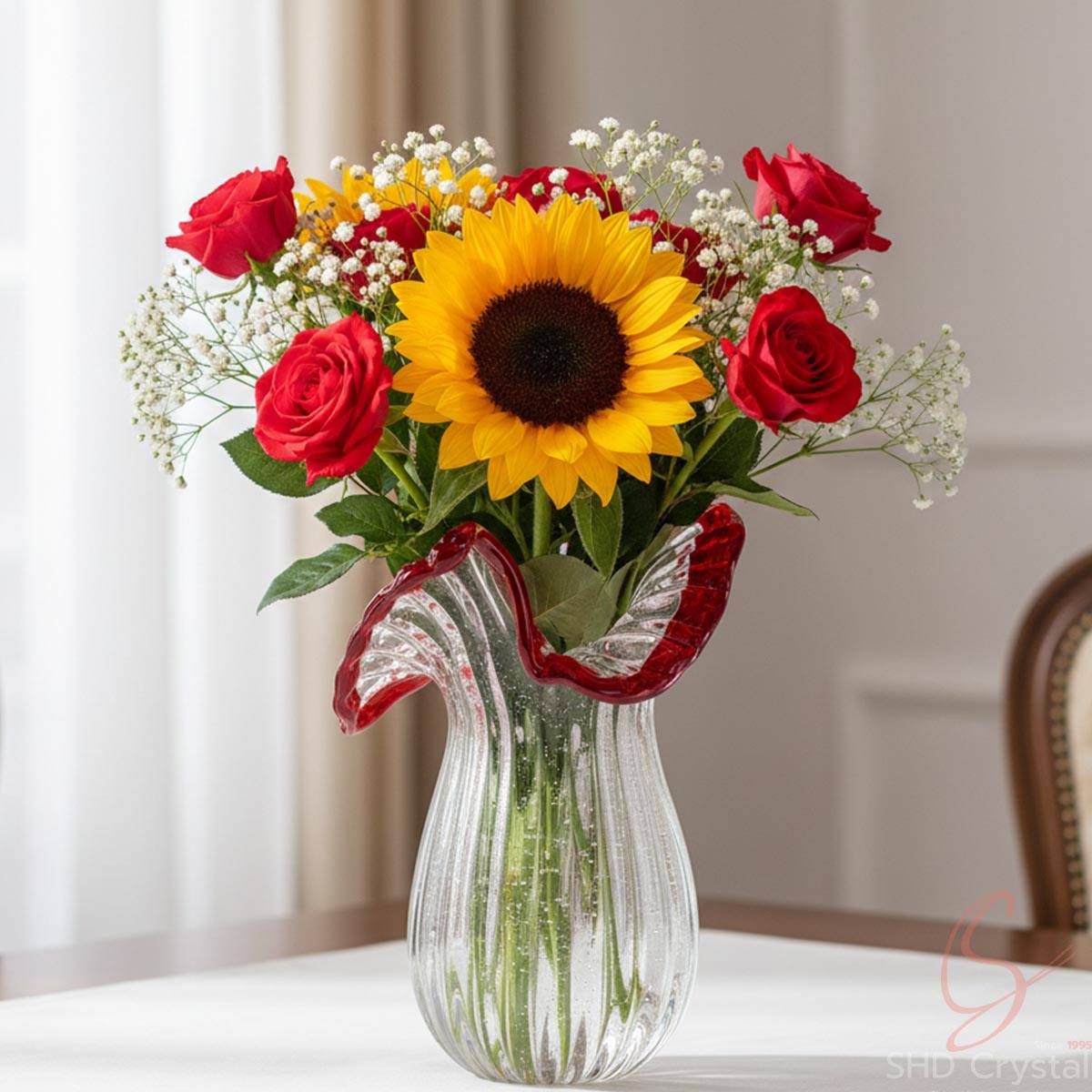 Crimson Gesture Crystal Vase