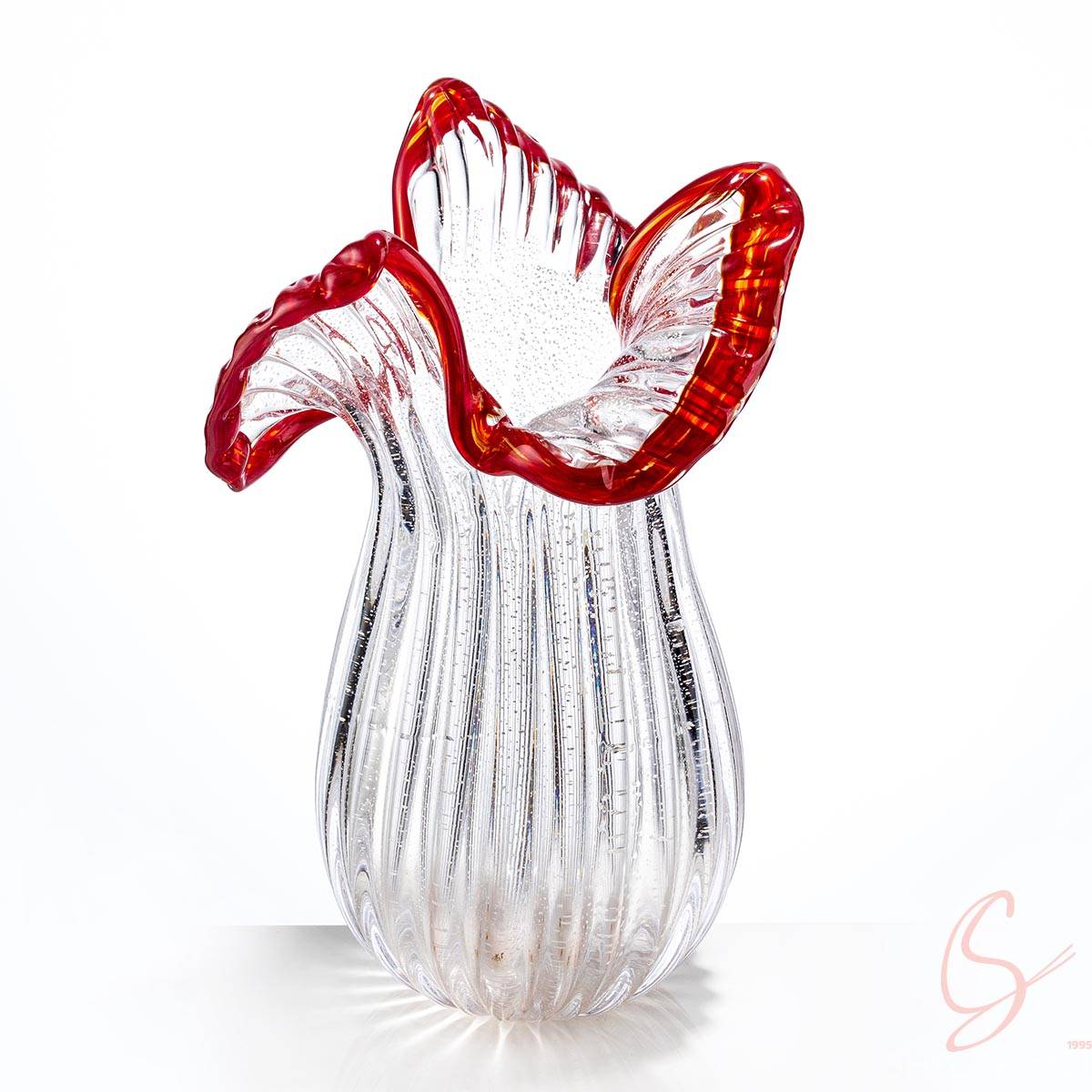 Crimson Gesture Crystal Vase