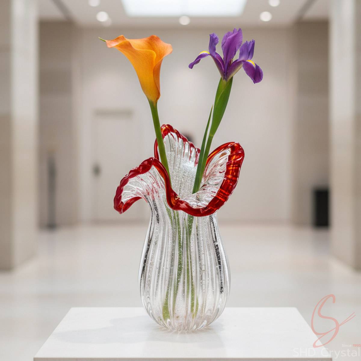 Crimson Gesture Crystal Vase