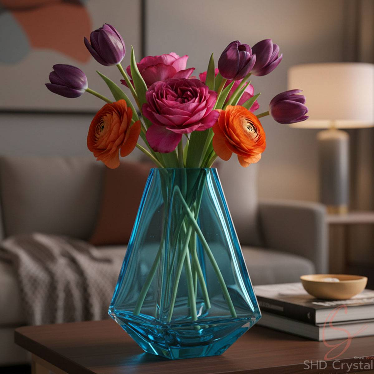 Dark Blue Geometry Crystal Vase