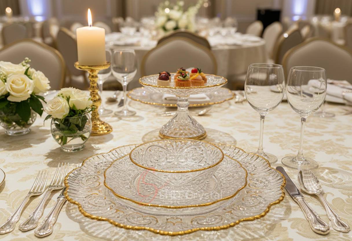 embossed carved glass plate