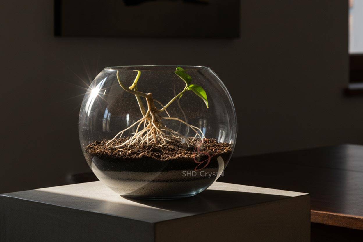 hemispherical crystal glass flowerpot