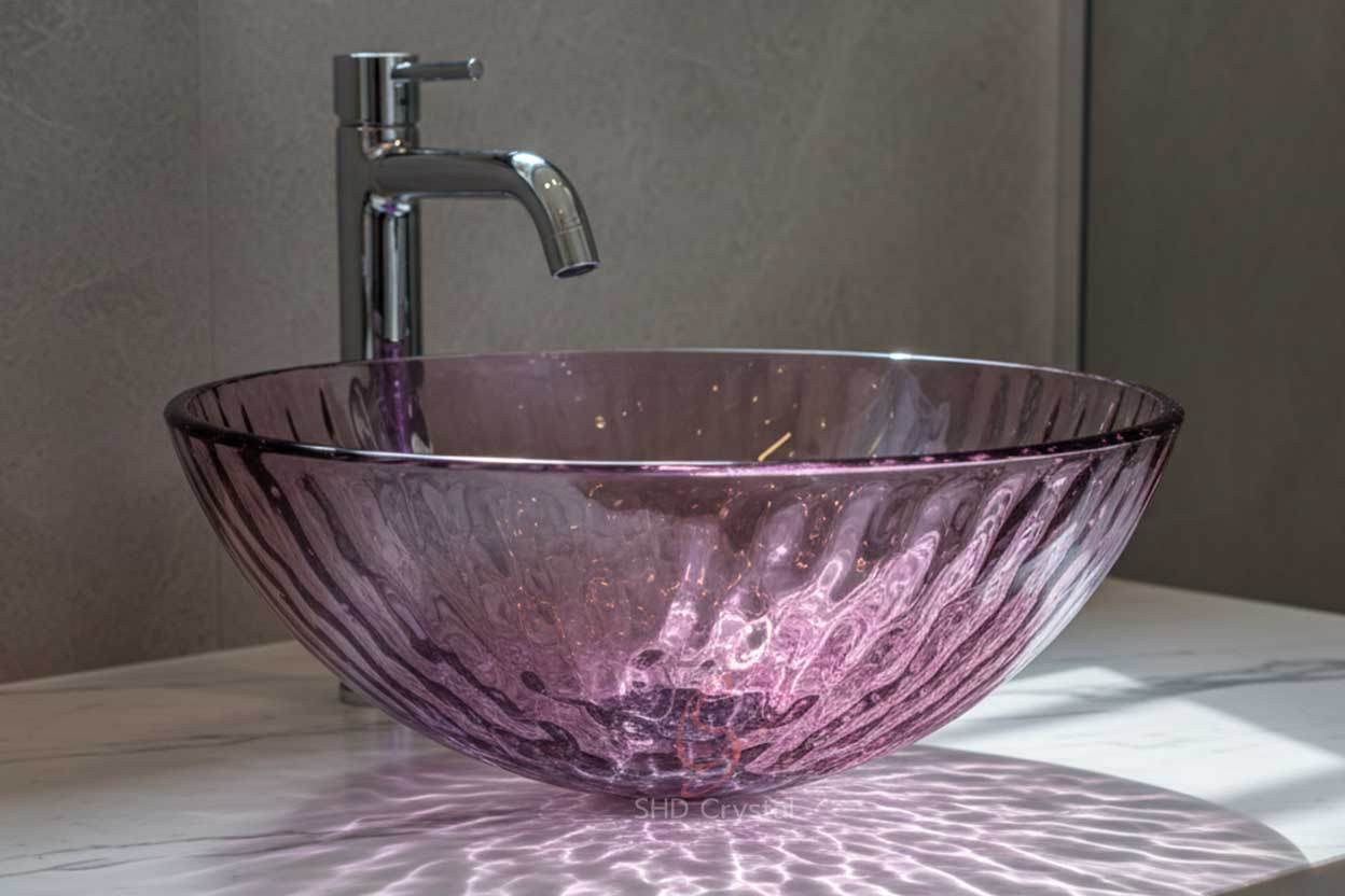 purple glass washbasins