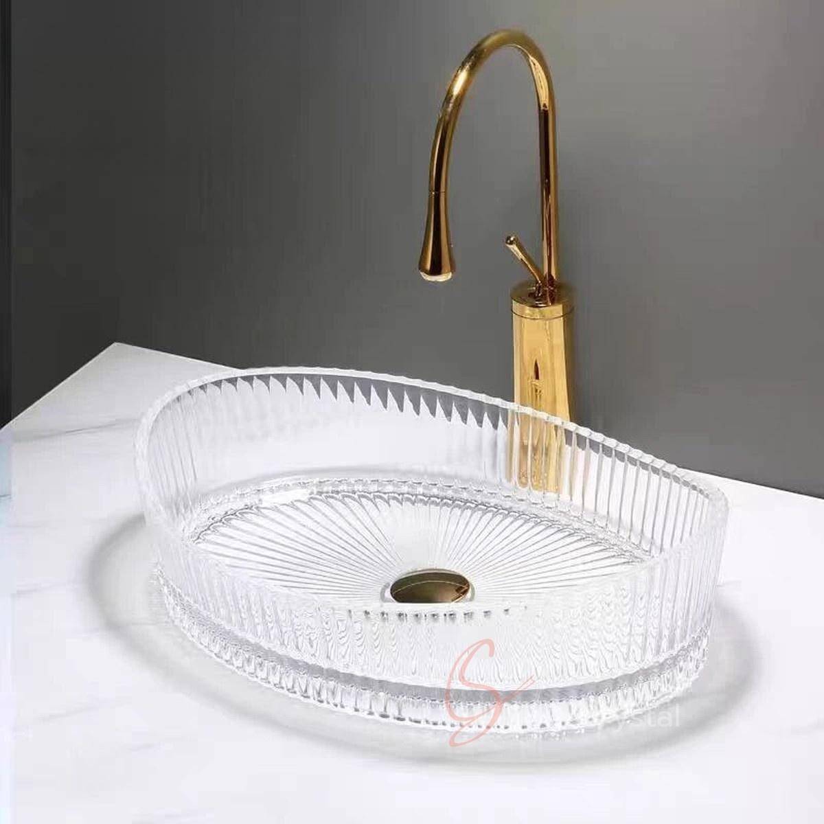 Art Deco Oval Fluted Glass Washbasin