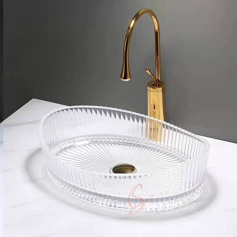 Art Deco Oval Fluted Glass Washbasin