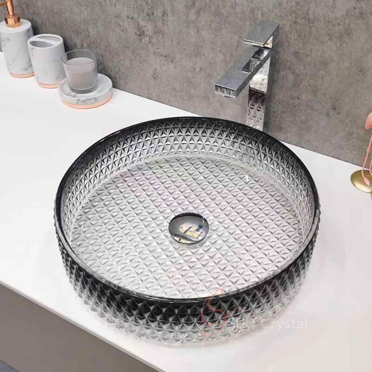Smoky Ombre Round Diamond Crystal Washbasin