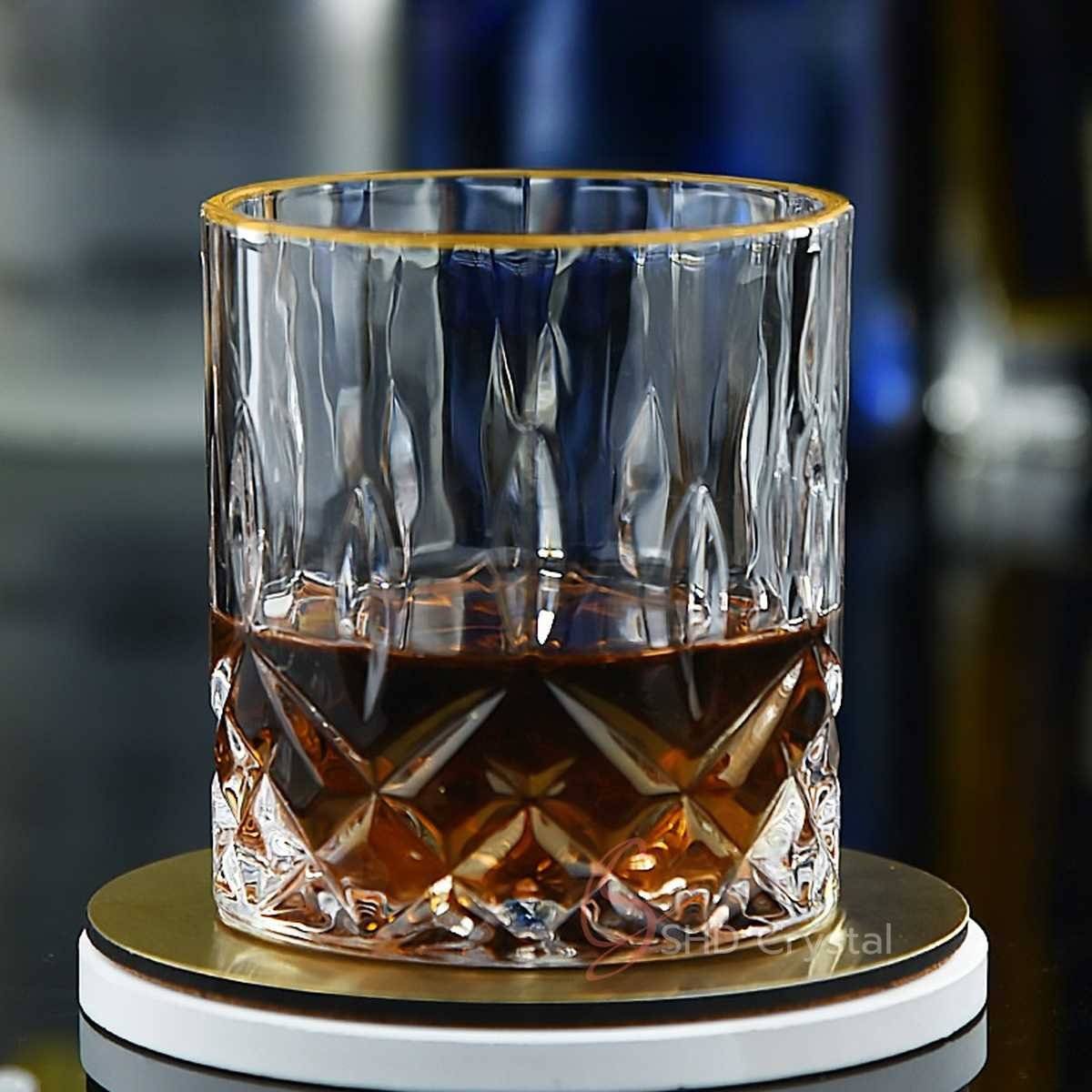 Refined Rim Gilded Cut Crystal Glass Whiskey Tumbler