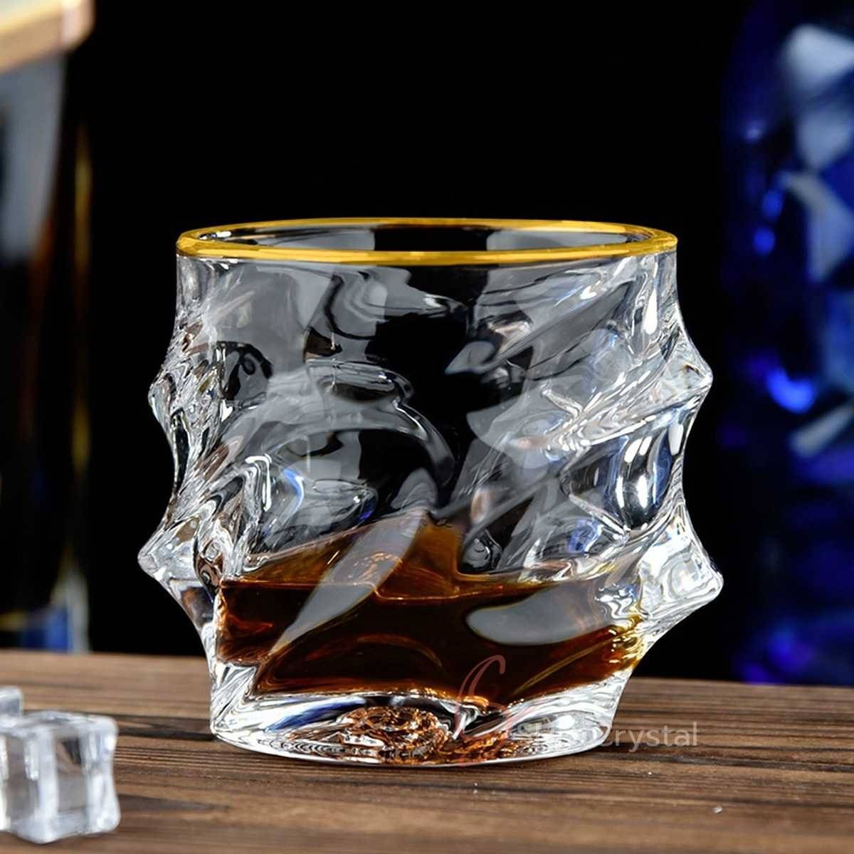 Rim Gilded Twisted Crystal Whiskey Glass 