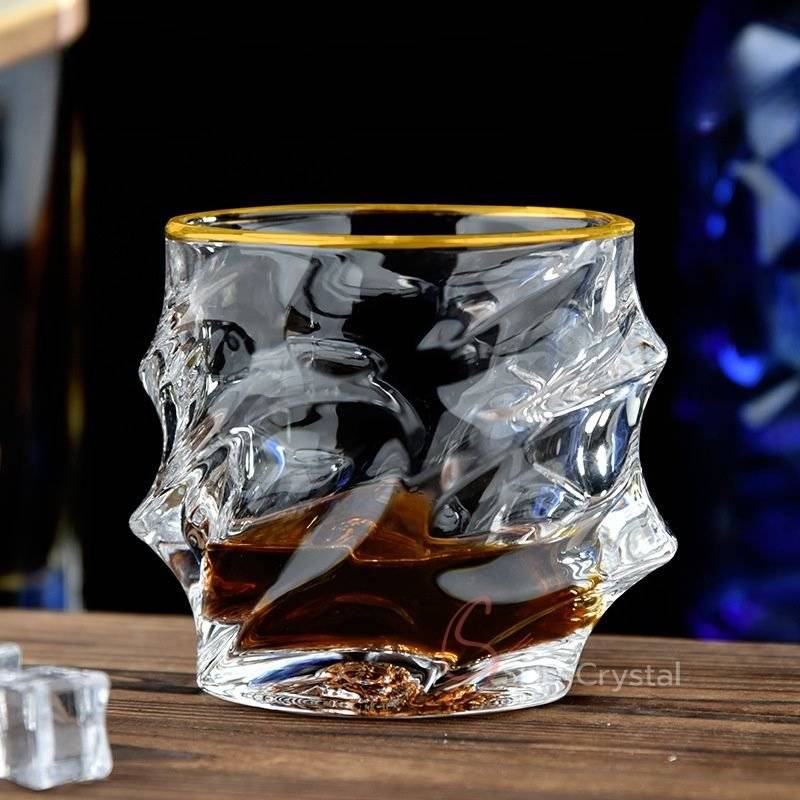 Rim Gilded Twisted Crystal Whiskey Glass