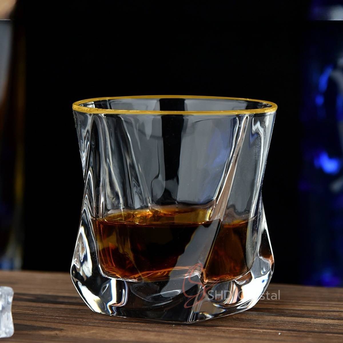 Rim Gilded Sculptural Crystal Whiskey Glass