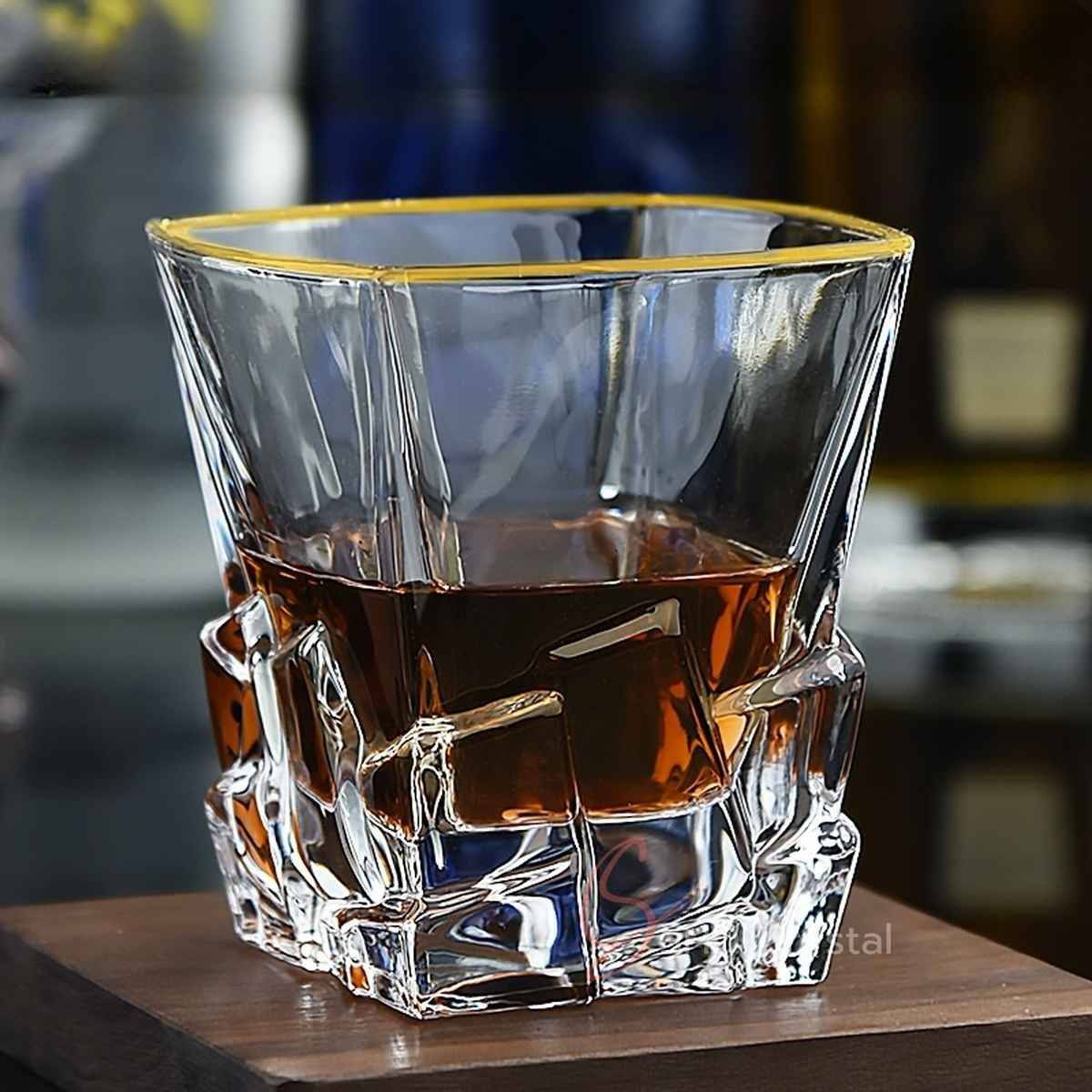 Rim Gilded Structured Crystal Whiskey Glass