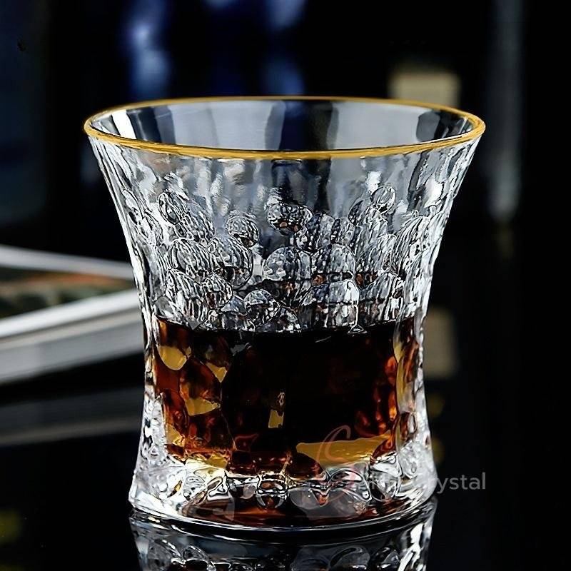 Rim Gilded Textured Crystal Whiskey Glass