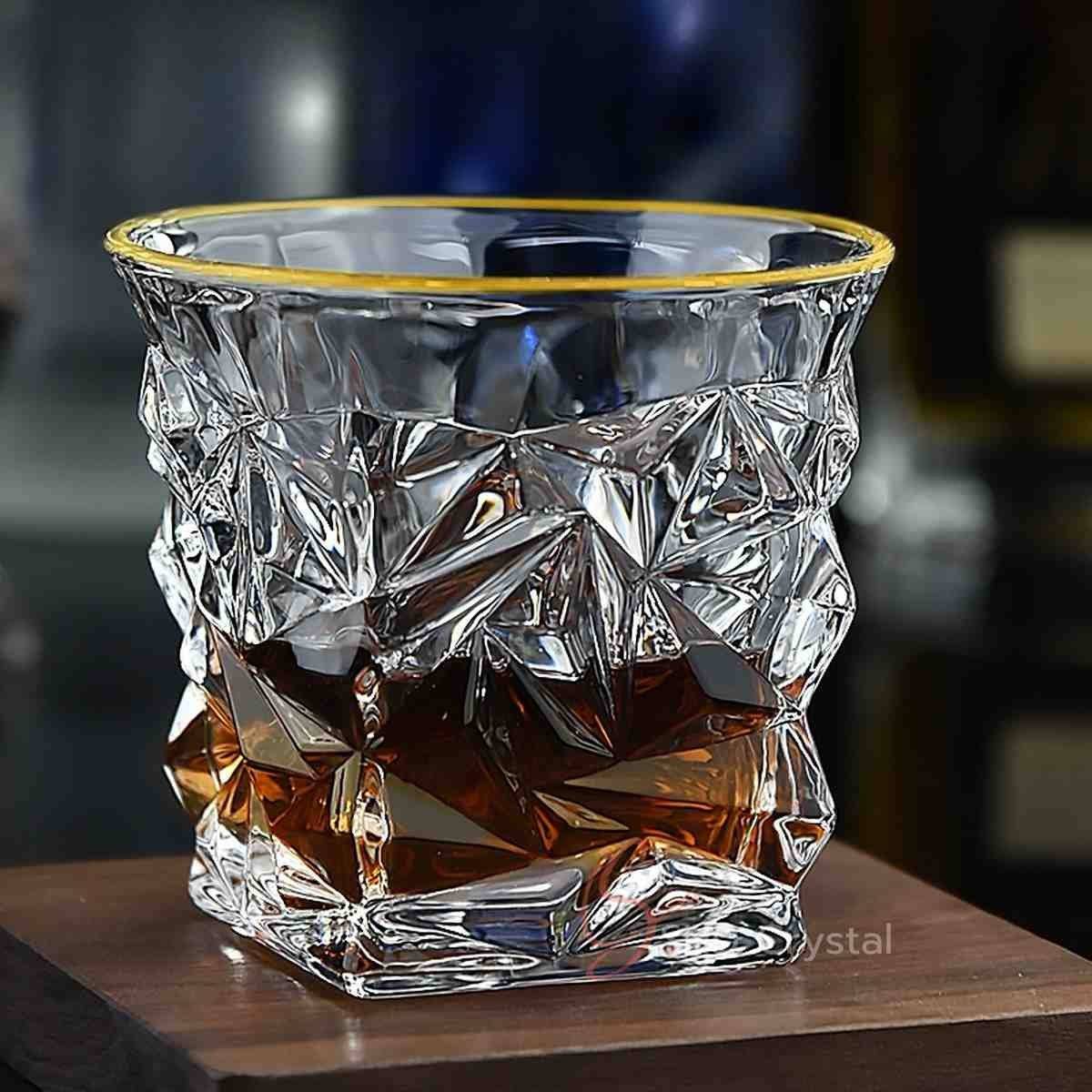 Rim Gilded Faceted Crystal Whiskey Glass